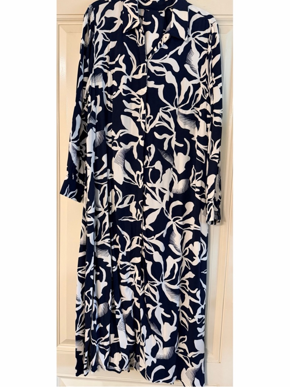 Chico's Navy and White Botanical Maxi Shirt Dress